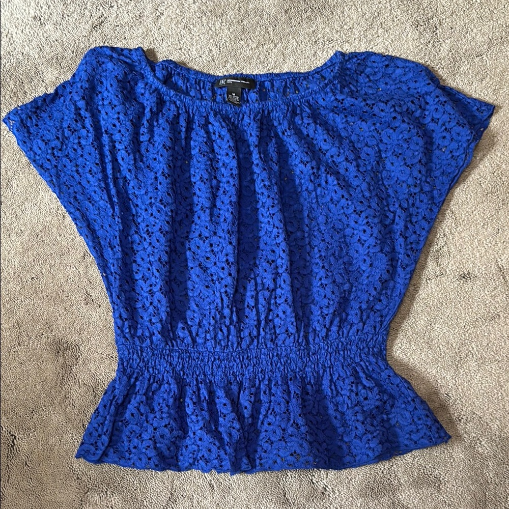 INC International Concepts Blue Smocked Peplum Blouse